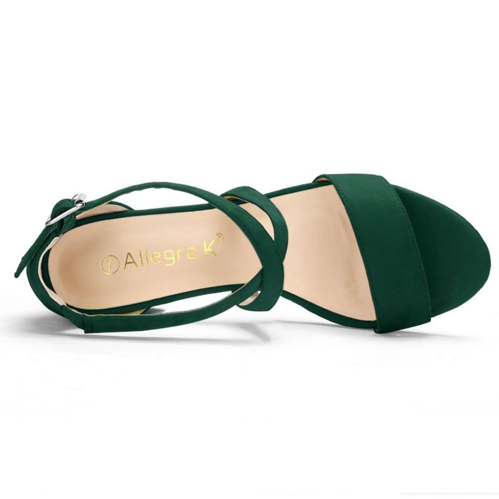 Women's Open Toe Crisscross Ankle Strap Mid Block Heel Green Sandals - Picture 4 of 6